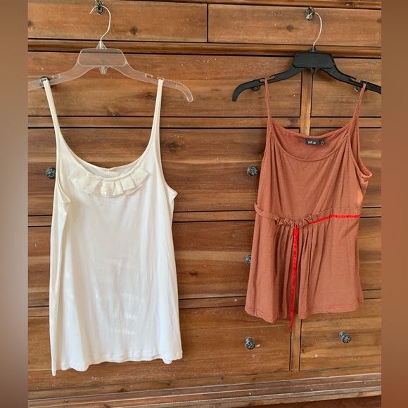 J. Crew Tops - Bundle: J Crew White Cotton Tank w/💯%Silk Ruffle & PTA Red/Brown Cotton Tank L